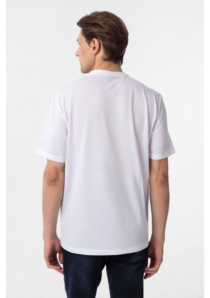 Beyaz Slim Fit Armürlü Bisiklet Yaka Tişört indirimleri