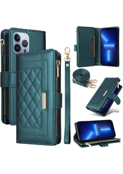 IPhone 15 Pro Cüzdan Darbeye Dayanıklı Kayış Kart Yuvaları Için Flip Case (Yurt Dışından)