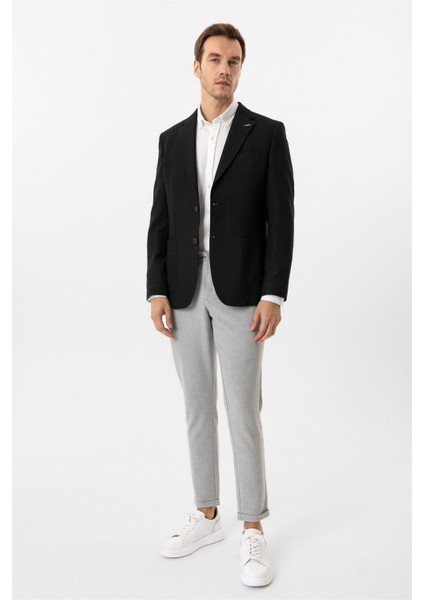 Siyah Regular Fit Mono Yaka 6 Drop Ceket