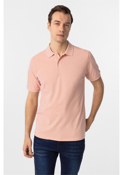 Koyu Pembe Regular Armürlü Polo Yaka Tişört