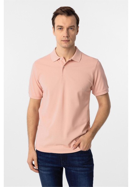 Koyu Pembe Regular Armürlü Polo Yaka Tişört