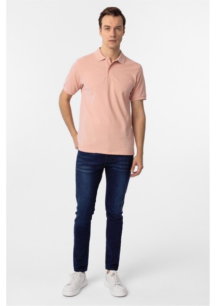 Koyu Pembe Regular Armürlü Polo Yaka Tişört