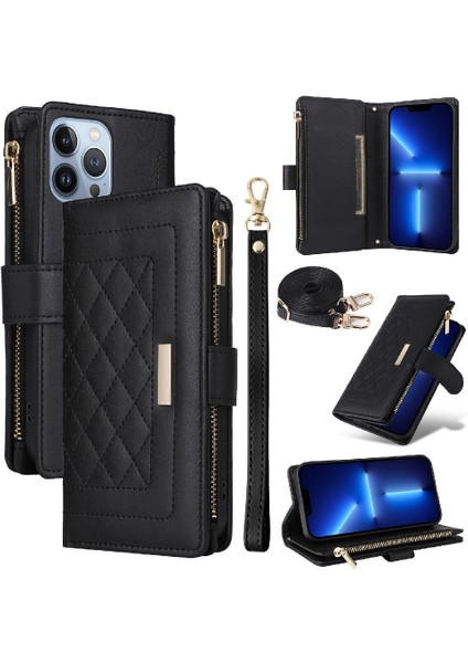 IPhone 15 Pro Cüzdan Darbeye Dayanıklı Kayış Kart Yuvaları Için Flip Case (Yurt Dışından)