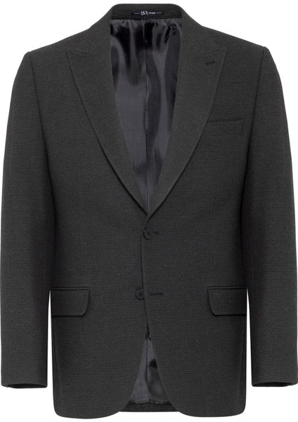 Siyah Regular Fit Armürlü Sivri Yaka 4 Drop Ceket