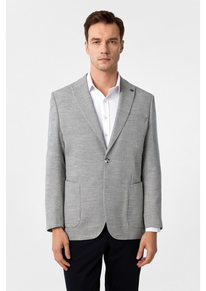 Antrasit Regular Fit Desenli Sivri Yaka 6 Drop Ceket