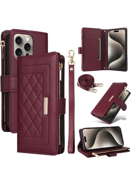 IPhone 15 Için Flip Case Pro Max Darbeye Kart Yuvaları Cüzdan Kayış (Yurt Dışından)