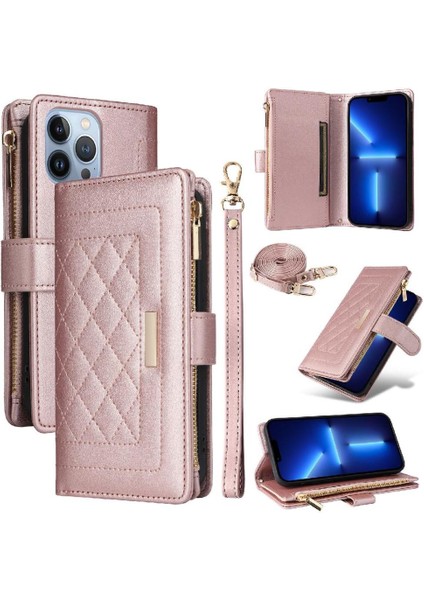 IPhone 15 Pro Cüzdan Darbeye Dayanıklı Kayış Kart Yuvaları Için Flip Case (Yurt Dışından)