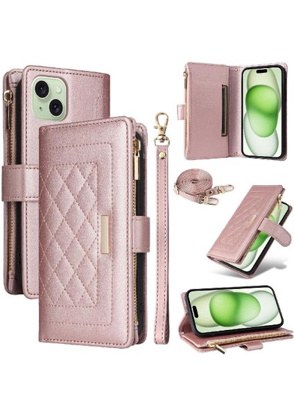 IPhone 15 Için Flip Case Darbeye Kart Yuvaları Cüzdan Kayış (Yurt Dışından)