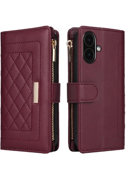 IPhone 16 Için Flip Case Artı Darbeye Cüzdan Kart Yuvaları Kayış (Yurt Dışından)