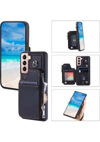 Samsung Galaxy S22 Rfıd Engelleme Kickstand 3 Büyük Kart Pu Için Cüzdan Kılıf (Yurt Dışından)