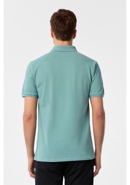 Su Yeşili Slim Fit Armürlü Polo Yaka Tişört indirimleri