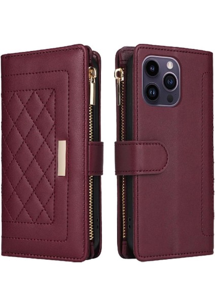 IPhone 14 Için Flip Case Pro Max Darbeye Cüzdan Kayış Kart Yuvaları (Yurt Dışından)