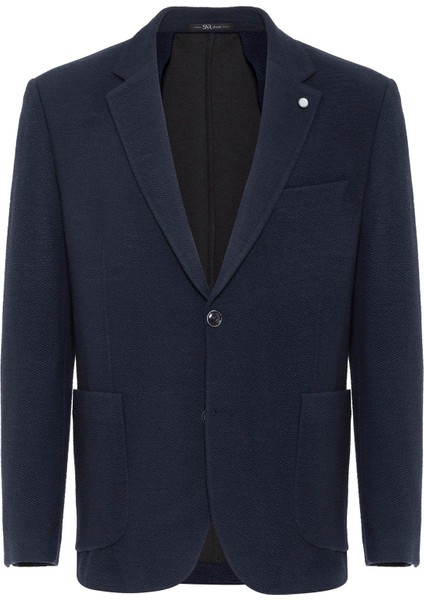 Lacivert Regular Fit Desenli Mono Yaka 4 Drop Ceket