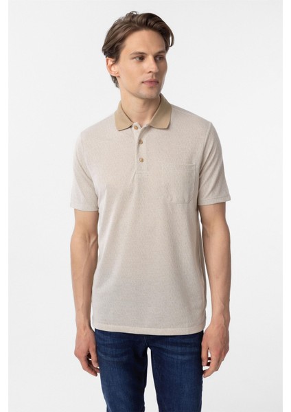 Bej Regular Armürlü Polo Yaka Tişört