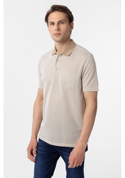 Bej Regular Armürlü Polo Yaka Tişört