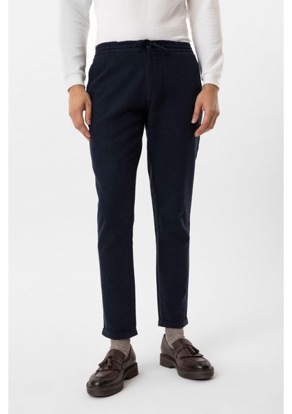 Lacivert Slim Fit Armürlü Jogger Pantolon