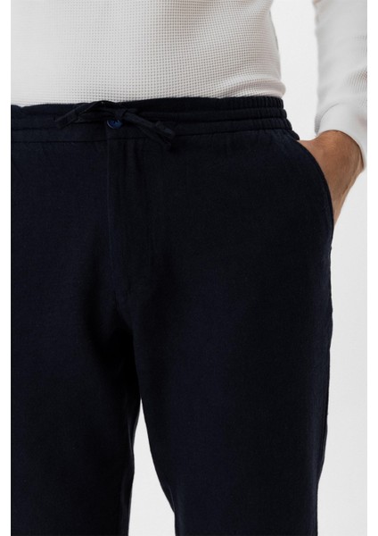 Lacivert Slim Fit Armürlü Jogger Pantolon