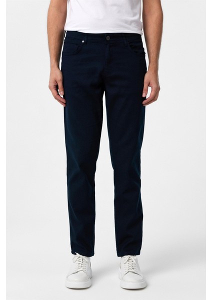 Lacivert Slim Fit 5 Cep Kalıp Armürlü Kanvas Pantolon