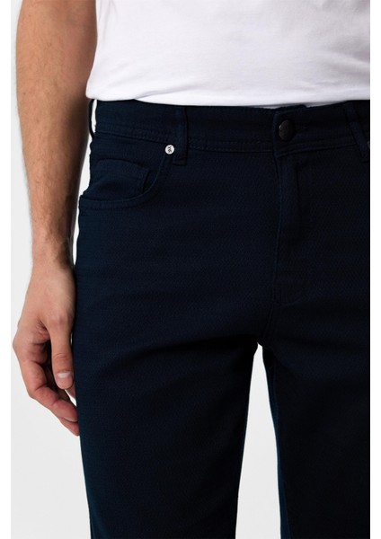 Lacivert Slim Fit 5 Cep Kalıp Armürlü Kanvas Pantolon