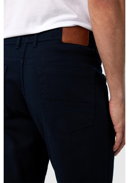 Lacivert Slim Fit 5 Cep Kalıp Armürlü Kanvas Pantolon