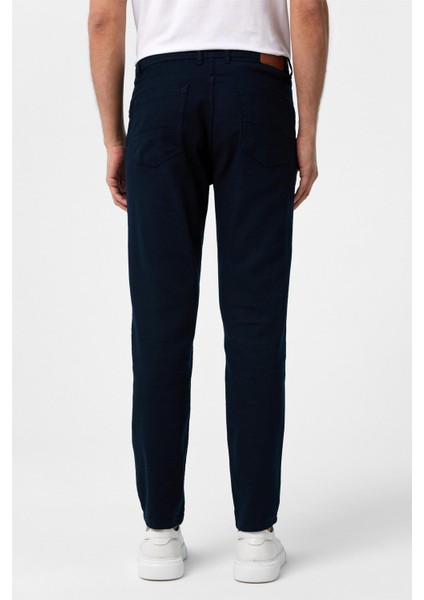 Lacivert Slim Fit 5 Cep Kalıp Armürlü Kanvas Pantolon