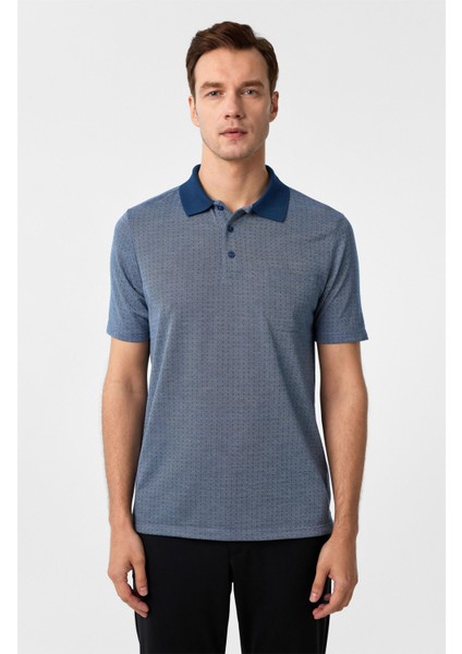 Lacivert Regular Armürlü Polo Yaka Tişört