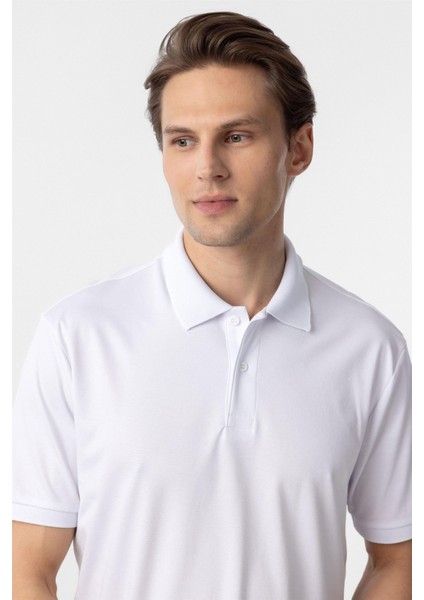 Beyaz Regular Baskılı Polo Yaka Tişört