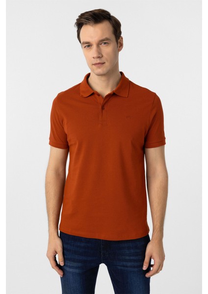 Kiremit Slim Fit Düz Polo Yaka Tişört