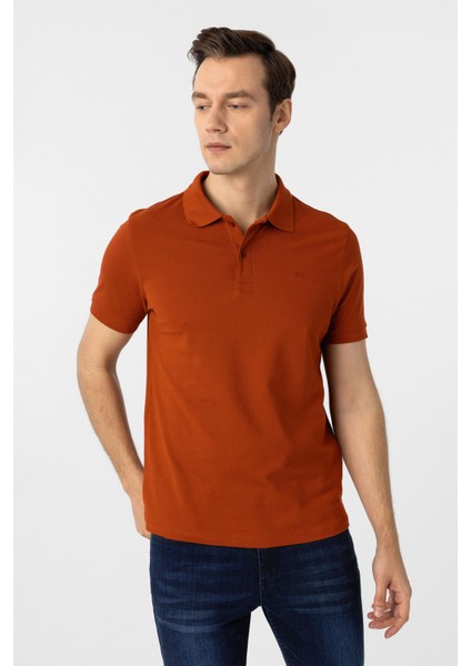 Kiremit Slim Fit Düz Polo Yaka Tişört fiyatları