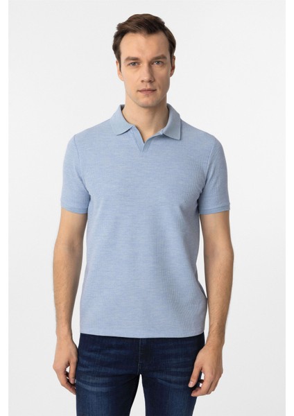Mavi Slim Fit Armürlü Polo Yaka Tişört