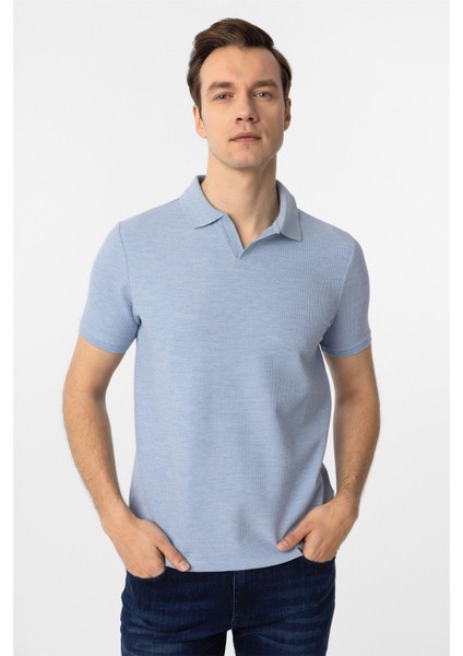 Mavi Slim Fit Armürlü Polo Yaka Tişört modelleri