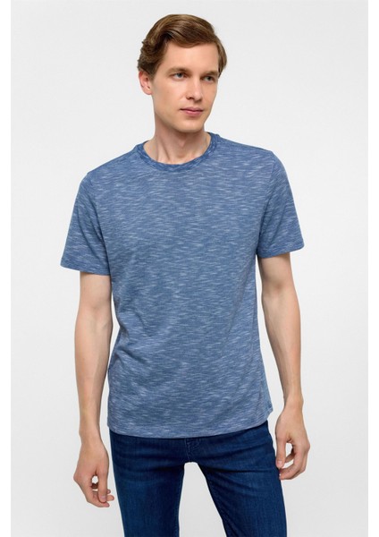 Saks Mavi Regular Armürlü Bisiklet Yaka Tişört fiyatları