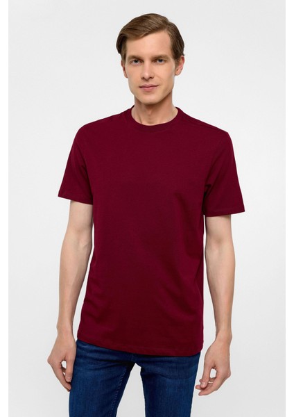 Koyu Bordo Regular Düz Bisiklet Yaka Tişört fiyatları