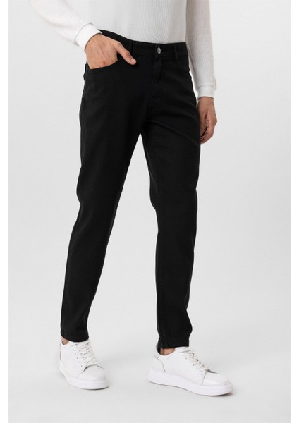 Siyah Regular Armürlü Kanvas Pantolon