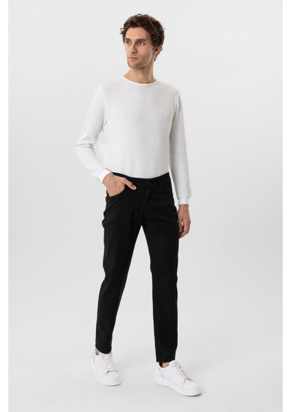 Siyah Regular Armürlü Kanvas Pantolon modelleri