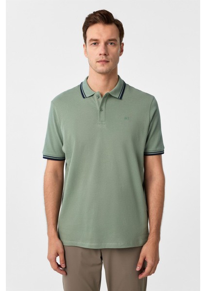 Koyu Yeşil Regular Armürlü Polo Yaka Tişört