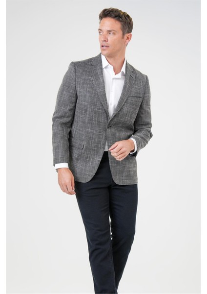 Siyah Regular Fit Desenli Mono Yaka 4 Drop Ceket