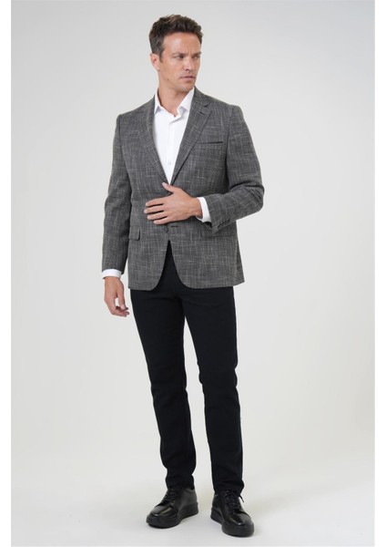 Siyah Regular Fit Desenli Mono Yaka 4 Drop Ceket