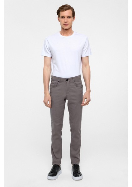 Gri Slim Fit 5 Cep Kalıp Armürlü Kanvas Pantolon