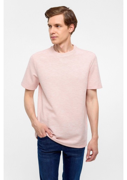 Koyu Pembe Regular Armürlü Bisiklet Yaka Tişört modelleri