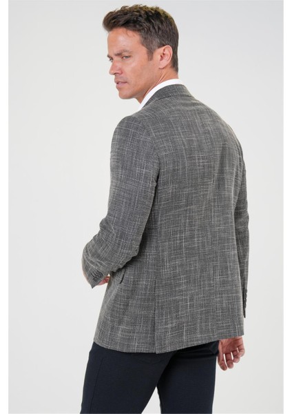 Siyah Regular Fit Desenli Mono Yaka 4 Drop Ceket