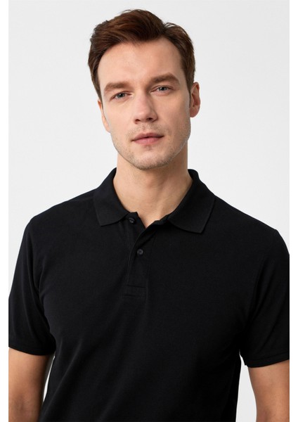 Siyah Slim Fit Armürlü Polo Yaka Tişört fiyatları