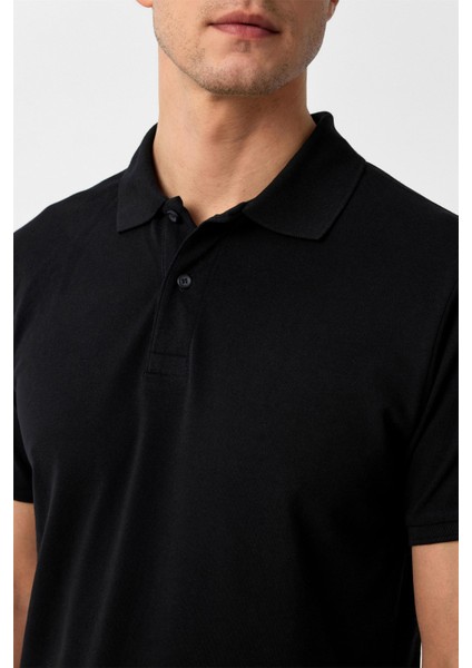 Siyah Slim Fit Armürlü Polo Yaka Tişört modelleri