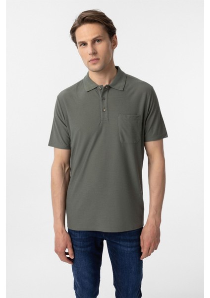 Haki Regular Armürlü Polo Yaka Tişört