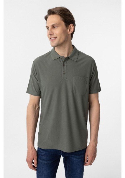 Haki Regular Armürlü Polo Yaka Tişört