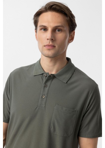 Haki Regular Armürlü Polo Yaka Tişört