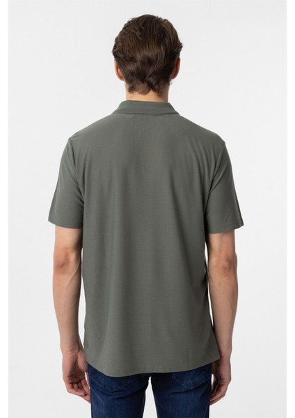 Haki Regular Armürlü Polo Yaka Tişört