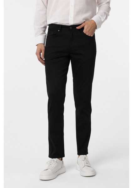 Siyah Slim Fit 5 Cep Kalıp Armürlü Kanvas Pantolon modelleri
