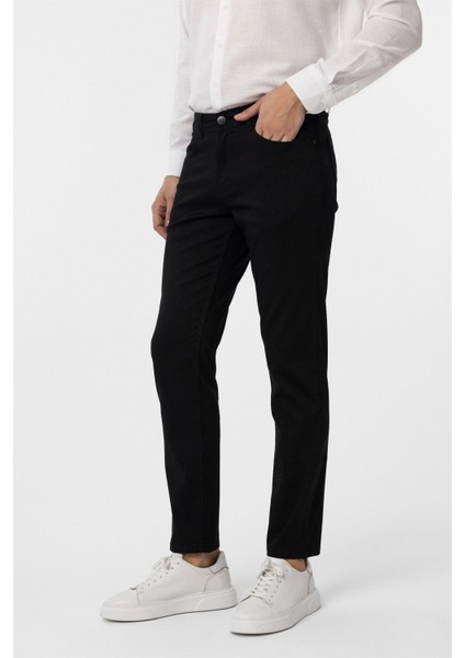 Siyah Slim Fit 5 Cep Kalıp Armürlü Kanvas Pantolon fırsatları