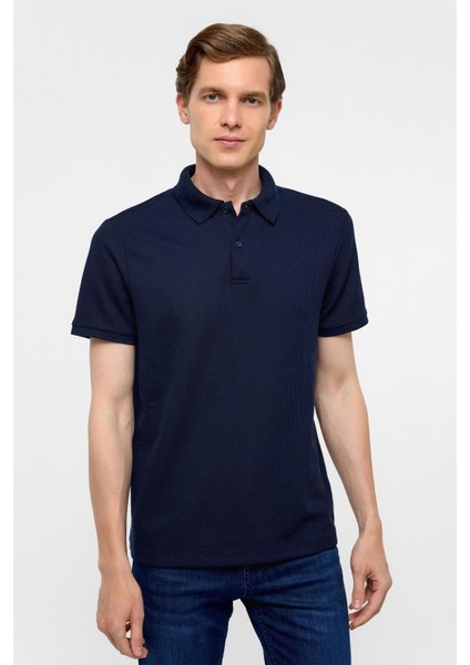 Lacivert Regular Armürlü Polo Yaka Tişört